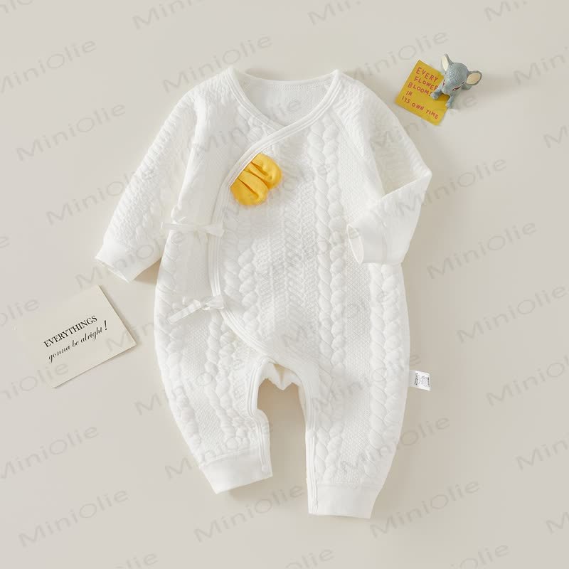 Baby Solid Color Quilted Pajamas Romper - White - 3-6M - image 4