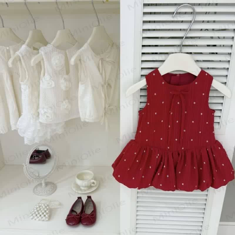 Toddler Kid Girl Flower Bow Sleeveless Dress - Red - 10Y - image 1