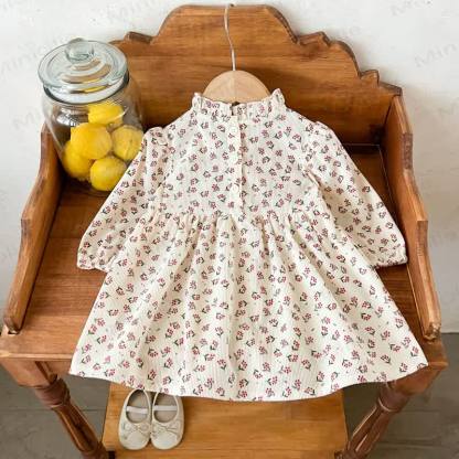 Baby Girl Flower Beige Dress - image 4