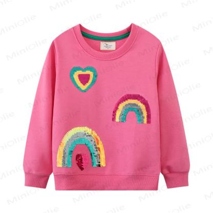 Toddler Cartoon Rainbow Heart Print Sweatshirt  - Pink - 7T - image 1