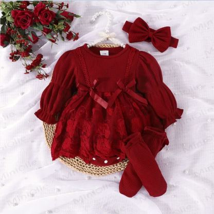 Baby Girl Bow Flower Mesh Dress - Red - 12-18M - image 6