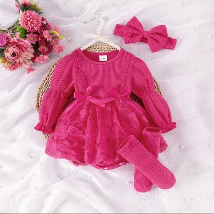 Baby Girl Bow Flower Mesh Dress - Fuchsia - 12-18M - image 7