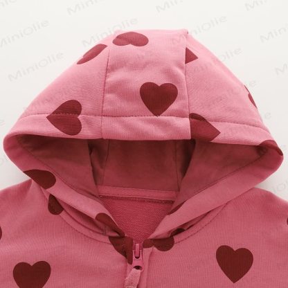 Toddler Girls Heart Print Pink Hooded Outerwear - image 2