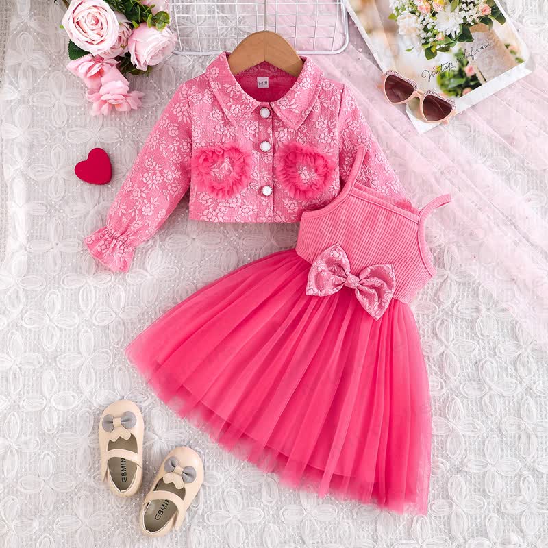 Baby Toddler Girl Love Bow Flower Dress - Pink - 3-4Y - image 1