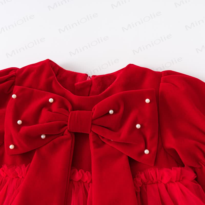 Baby Toddler Girl Bow Mesh Fleece Lined Dress - image 3