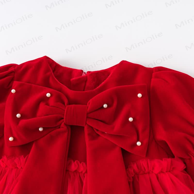 Baby Toddler Girl Bow Mesh Fleece Lined Dress - image 3