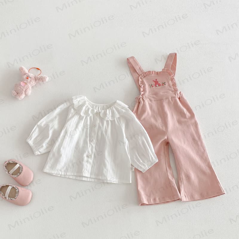 Baby Toddler Girl Bunny Flower Overalls/Solid Color Top - image 1