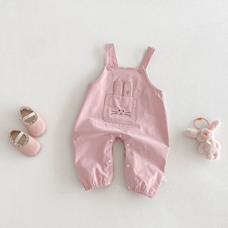 Baby Girl Embroidered Bunny Pink Overalls/Beige Flower Top - Pink Overalls - 2-3T - image 4
