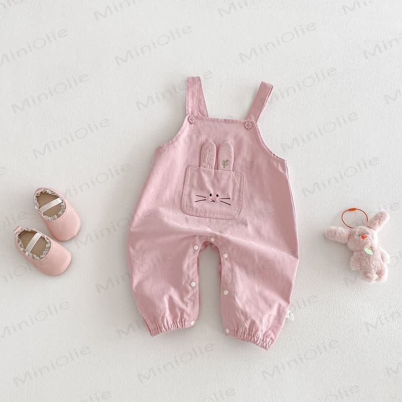 Baby Girl Embroidered Bunny Pink Overalls/Beige Flower Top - Pink Overalls - 2-3T - image 4