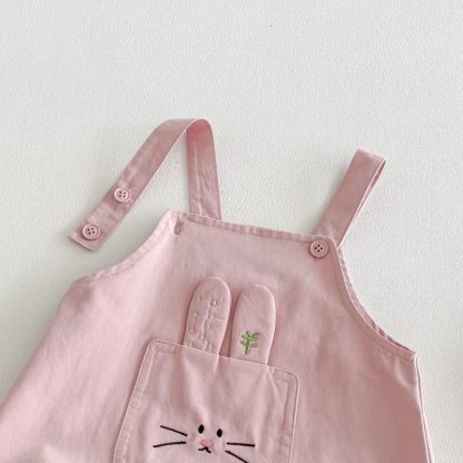 Baby Girl Embroidered Bunny Pink Overalls/Beige Flower Top - image 7