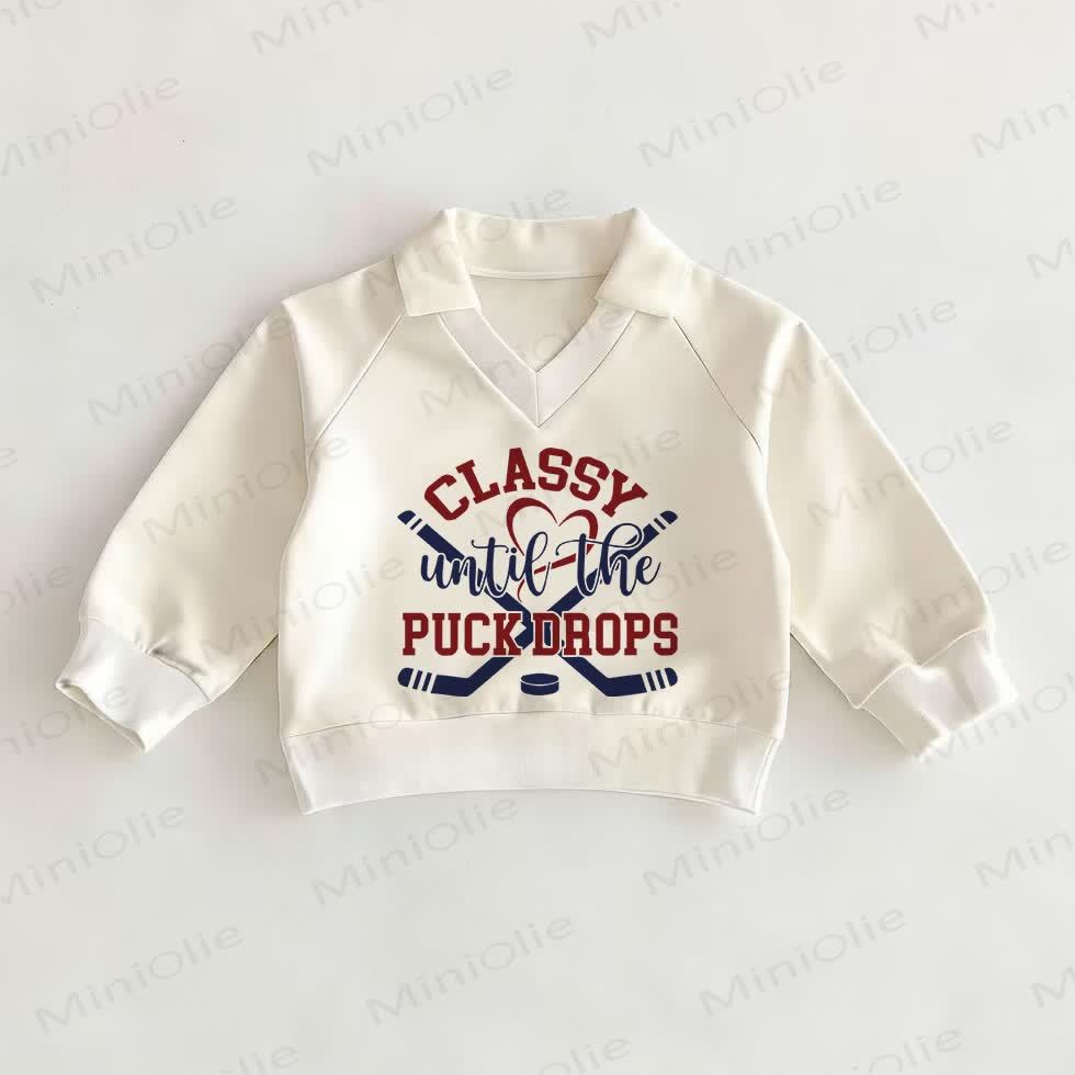 CLASSY UNTIL THE PUCK DROPS Baby Hockey White Polo Top - White - 2-3T - image 1