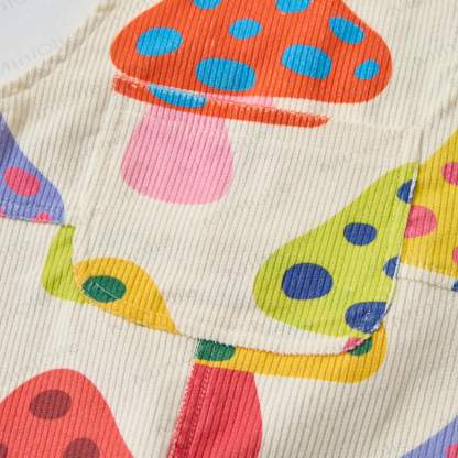 Baby Toddler Colorful Mushroom Beige Corduroy Overalls  - image 4
