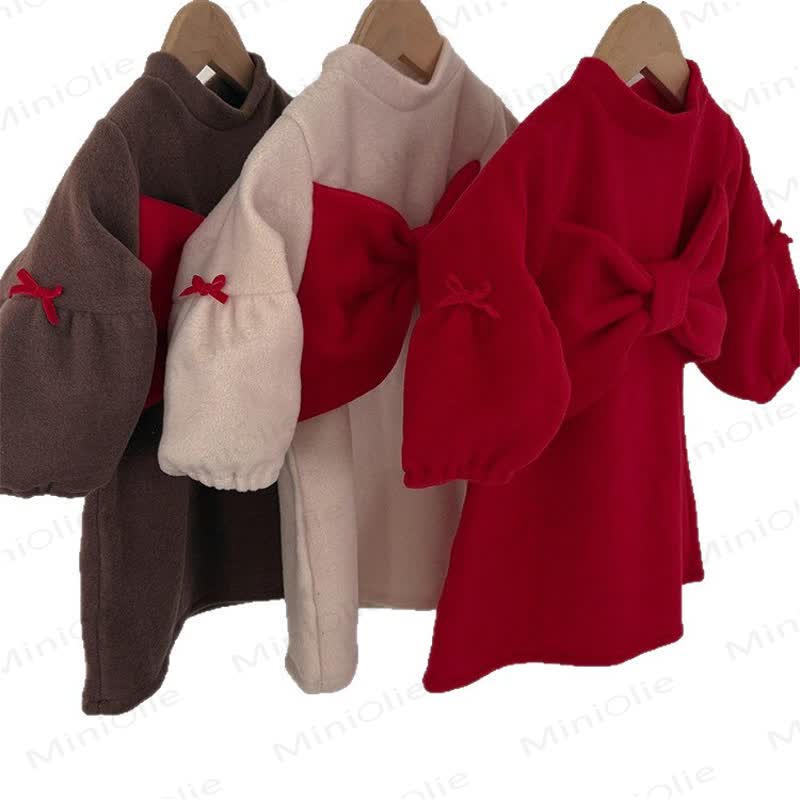 Toddler Girl Bow Solid Color Dress - image 2