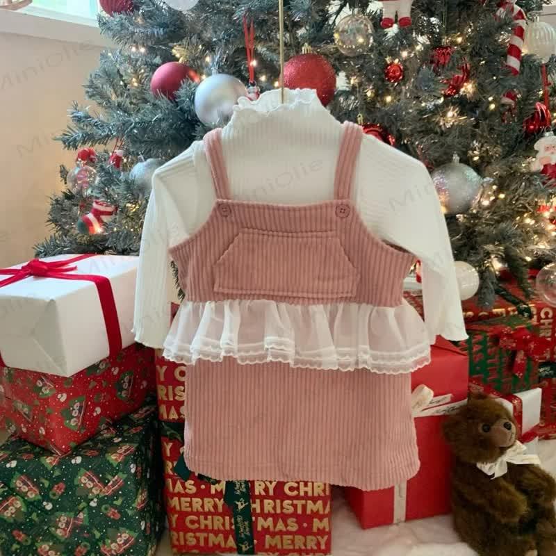 Toddler Girl Cord Patchwork Mesh Suspender Skirt - Pink Skirt - 5-6Y - image 1