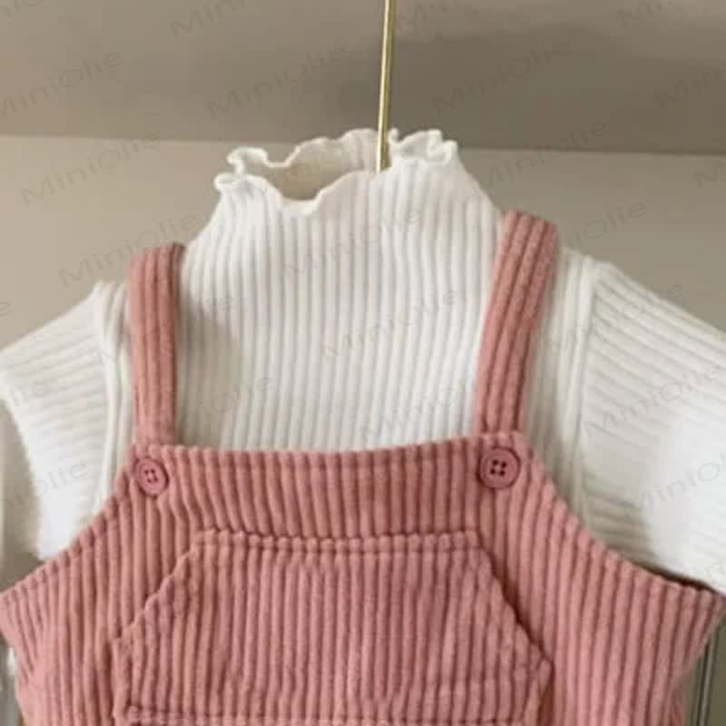 Toddler Girl Cord Patchwork Mesh Suspender Skirt - White Top - 5-6Y - image 6