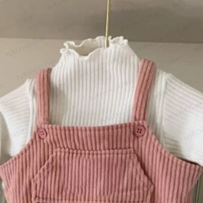 Toddler Girl Cord Patchwork Mesh Suspender Skirt - White Top - 5-6Y - image 6