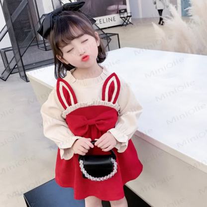 Baby Toddler Girl Bunny Bow Color Block Dress - image 2
