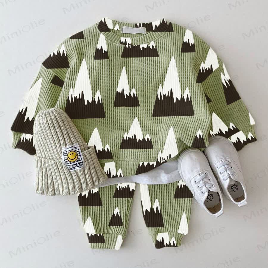 Baby Waffle Mountain Range Sweatshirt 2-piece Green Set - Green - 18-24M - image 1