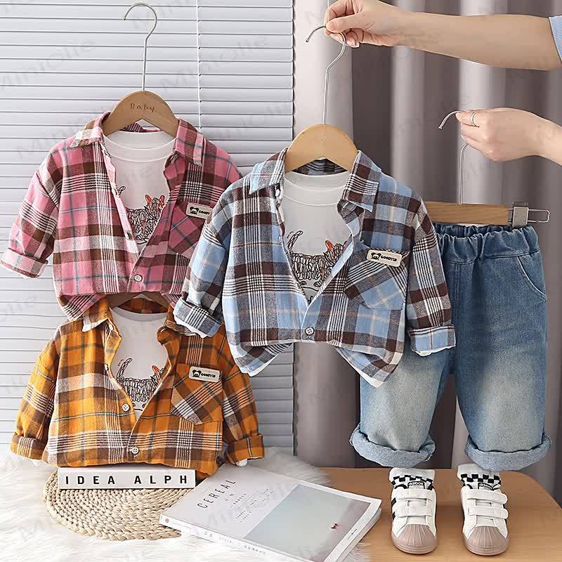 Baby Toddler Boy Dog Plaid Denim 2-piece Set - image 1