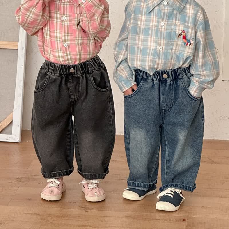 Toddler Kid Solid Color Loose Denim Pants - image 1