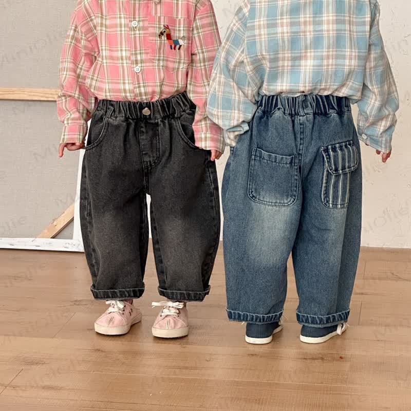 Toddler Kid Solid Color Loose Denim Pants - image 2