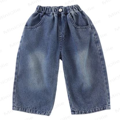 Toddler Kid Solid Color Loose Denim Pants - image 7