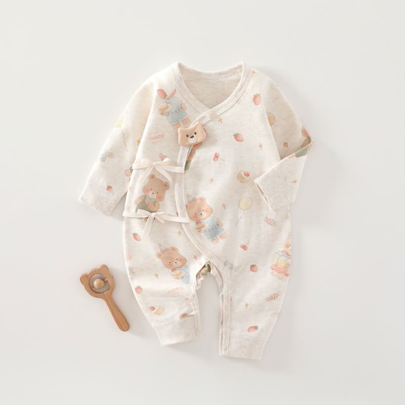 Baby Animal Kimono Pajamas Romper - Bear - 3-6M - image 1