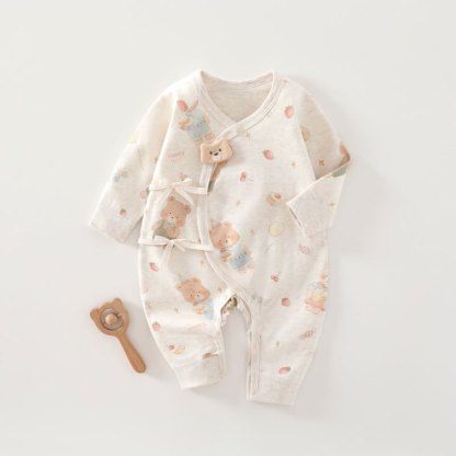 Baby Animal Kimono Pajamas Romper - Bear - 3-6M - image 1