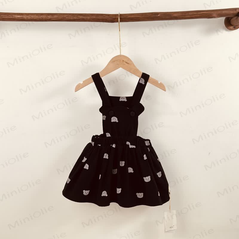 Baby Toddler Girl Denim Bear Suspender Skirt - Black Skirt - 3-4Y - image 6