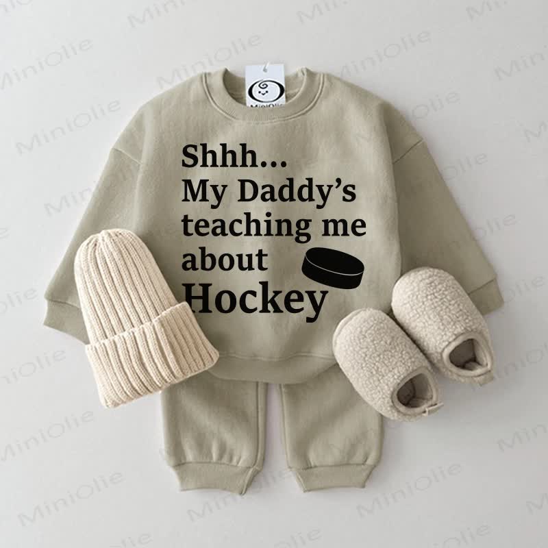 SHHH... MY DADDY'S TEACHING ME ABOUT HOCKEY Baby Grey Green 2-piece Set - Grey Green - 2-3T - image 1