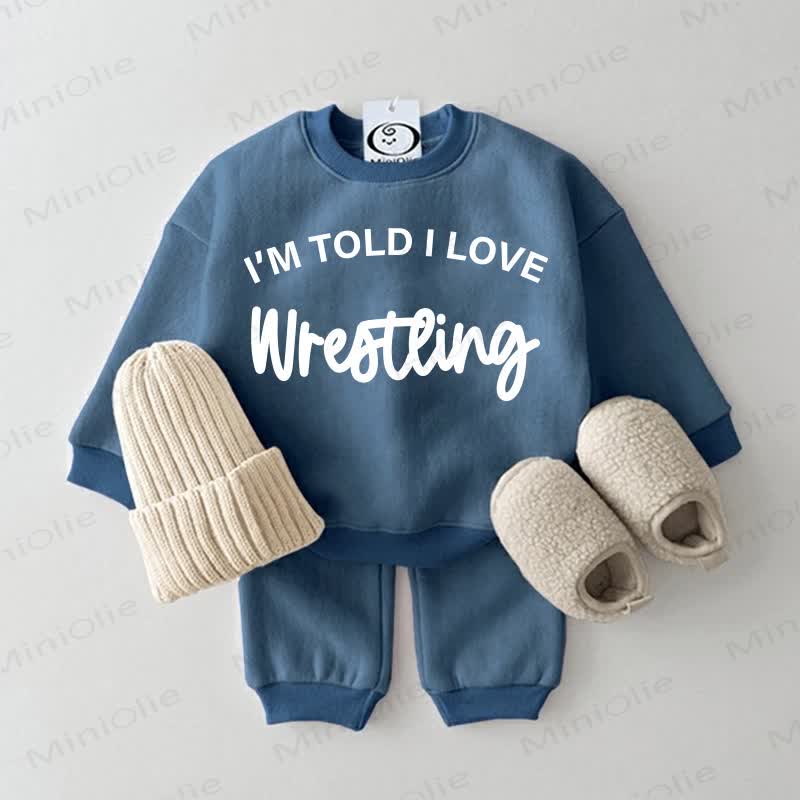 I'M TOLD I LOVE WRESTLING Baby Sweatsuit 2-piece Set - Blue - 2-3T - image 1