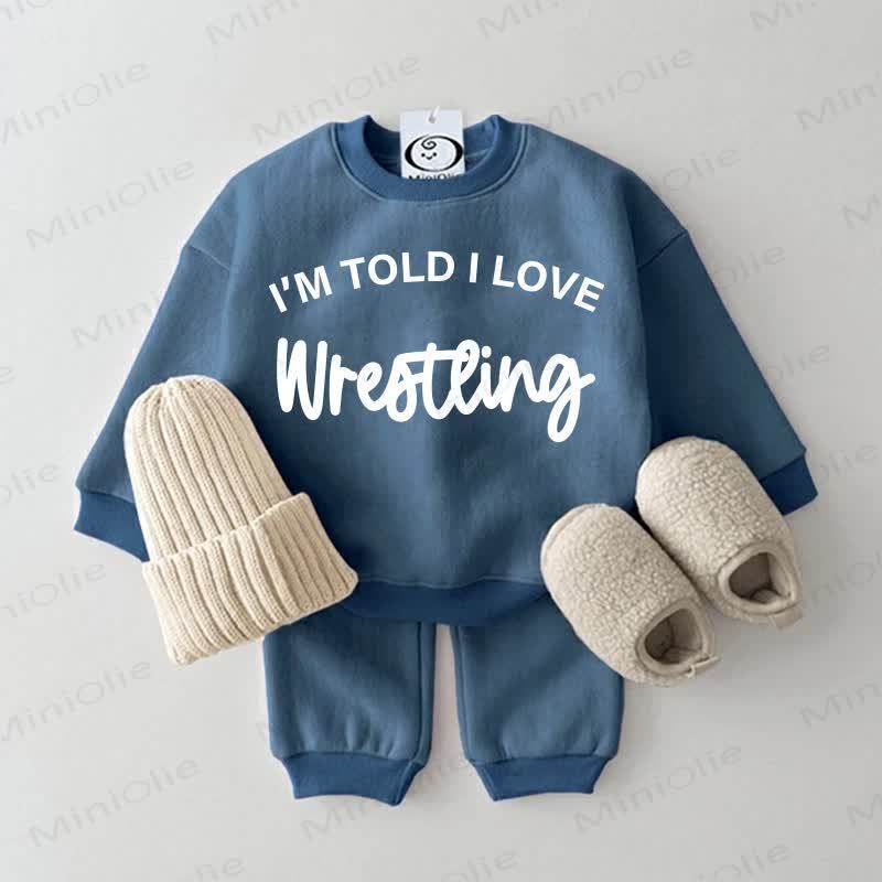 I'M TOLD I LOVE WRESTLING Baby Sweatsuit 2-piece Set - Blue - 2-3T - image 1