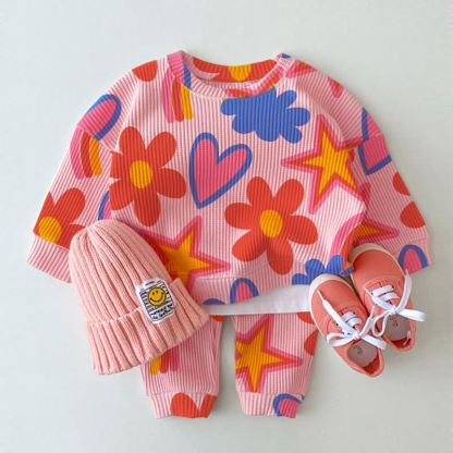 Baby Star Flower Pink Waffle 2-piece Set - Pink - 3-5T - image 1