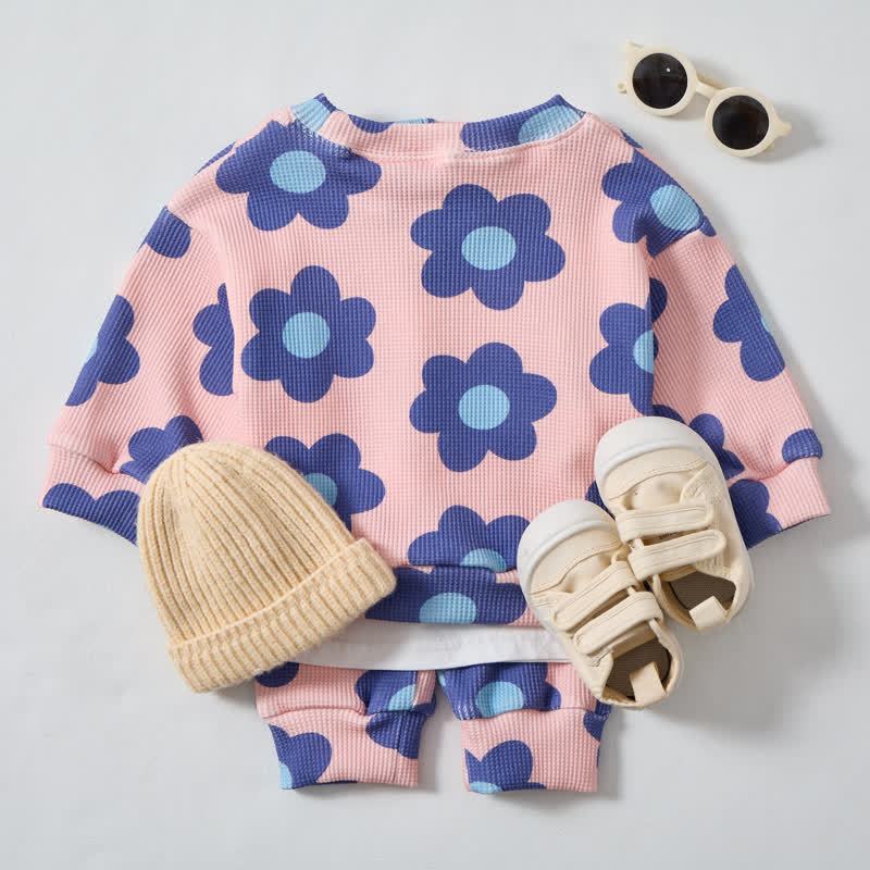 Baby Pink Waffle 2-piece Blue Floral Set - image 3