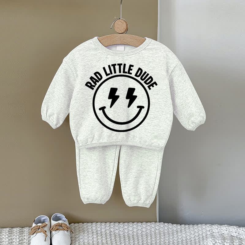 RAD LITTLE DUDE Baby Smiley Gray Sweatshirt 2-piece Set - Gray - 2-3T - image 1