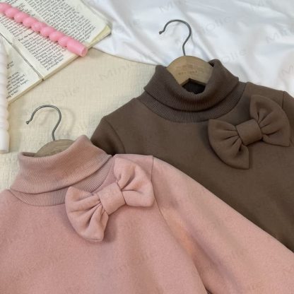 Toddler Girl 3D Bow Solid Color Puff Sleeve Dress - image 4