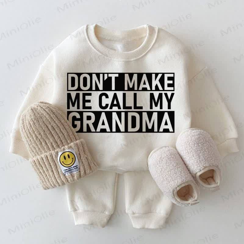DON'T MAKE ME CALL MY GRANDMA/GRANPA Baby White Sweatshirt 2-piece Set - Grandma - 2-3T - image 1
