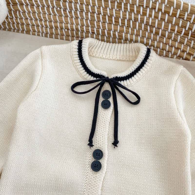Baby Toddler Girl Knit Bow Cardigan/Black Pants/Stripe Pants - image 9