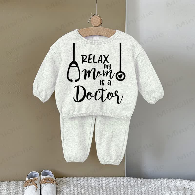 RELAX MY MOM IS A DOCTOR Baby Love Gray Sweatshirt 2-piece Set - Gray - 2-3T - image 1