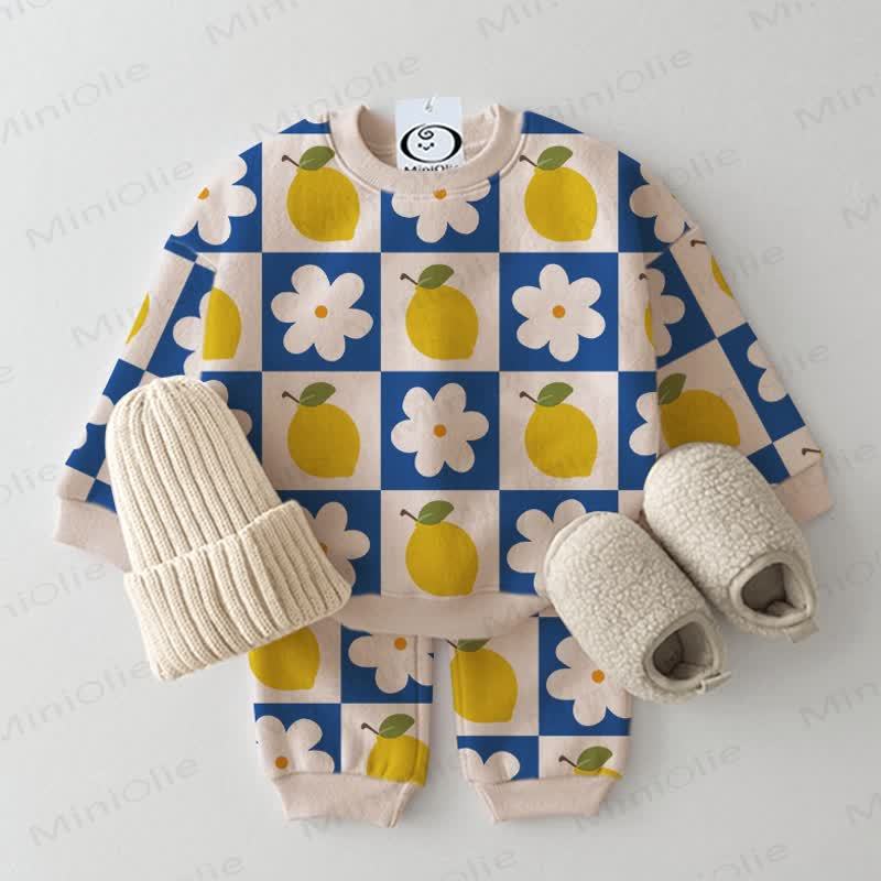Baby Beige Plaid Lemon Flower 2-piece Set - Beige - 2-3T - image 1