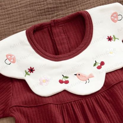Baby Petal Collar Rib Romper with Hat - image 2