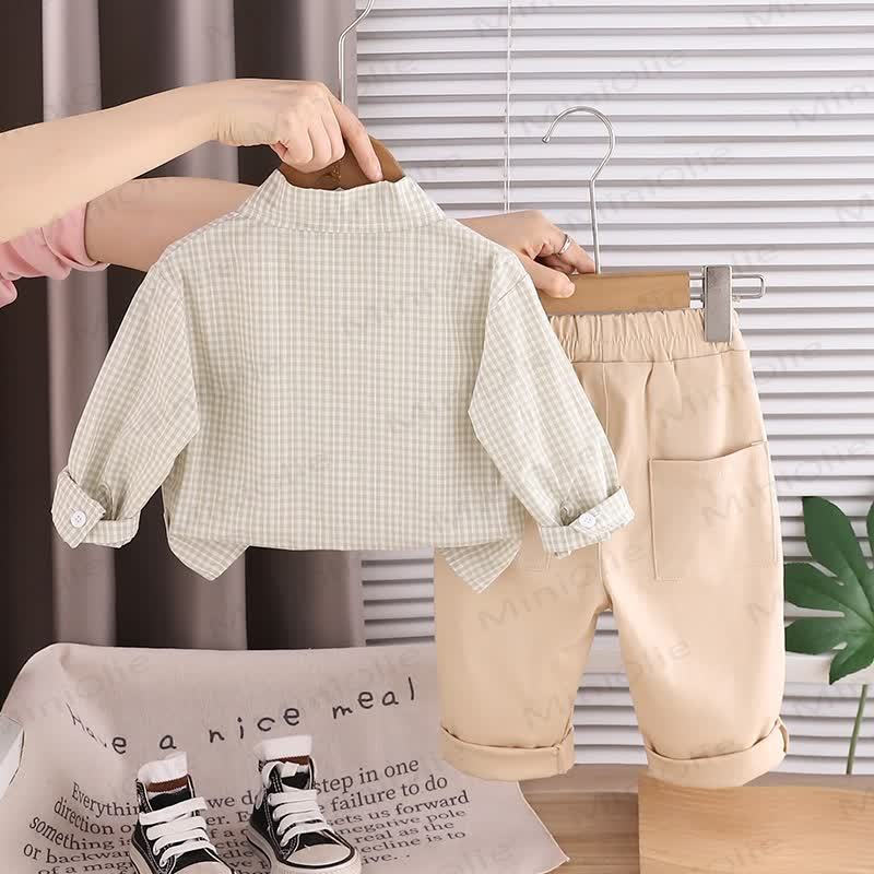 WE'RE BEST FRI Baby Toddler Boy Love Animal Plaid 2-piece Set - image 5