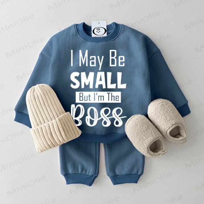 I MAY BE SMALL BUT I'M THE BOSS Baby Blue Sweatsuit 2-piece Set - Blue - 2-3T - image 1