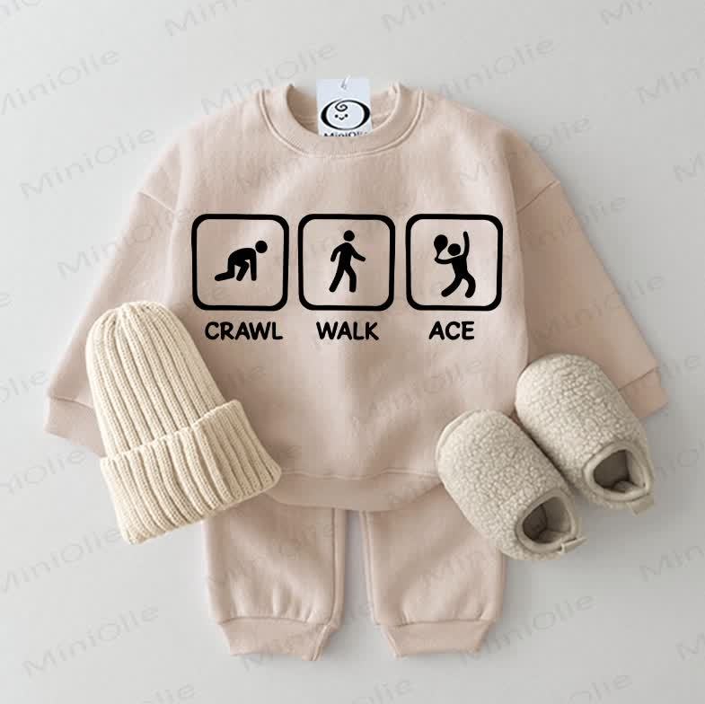 CRAWL WALK ACE Baby Sweatshirt 2-piece Beige Set - Beige - 2-3T - image 1