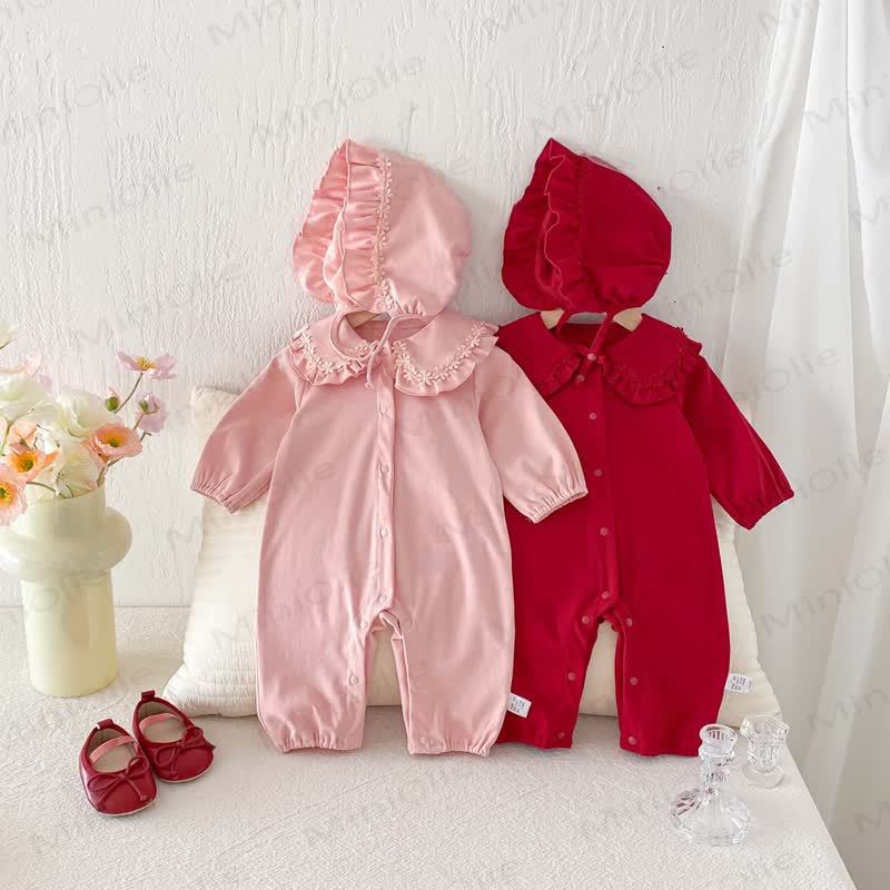 Baby Flower Collar Romper with Hat - image 1