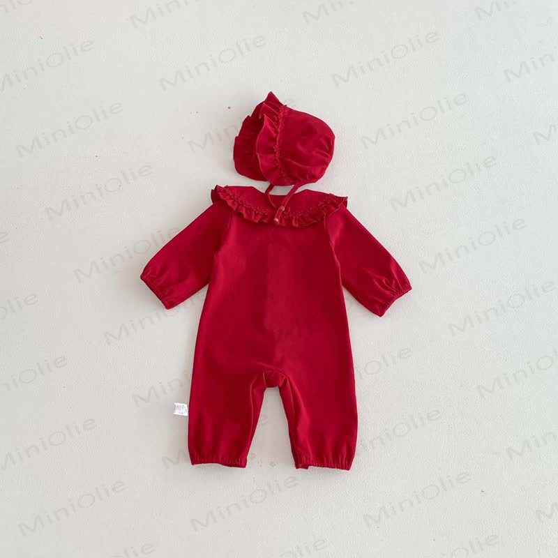 Baby Flower Collar Romper with Hat - Red - 18-24M - image 8