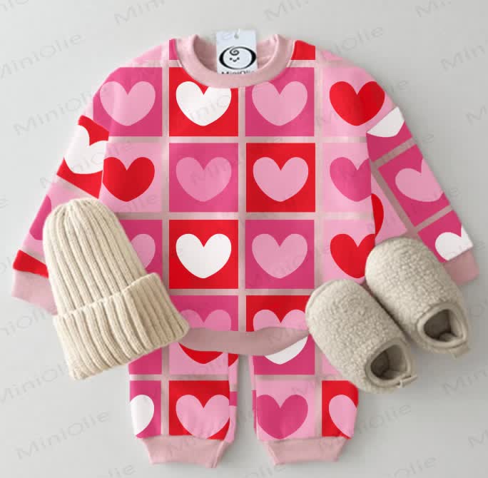 Baby Gradient Checkered Hearts Sweatshirt 2-piece Pink Set - Pink - 2-3T - image 1