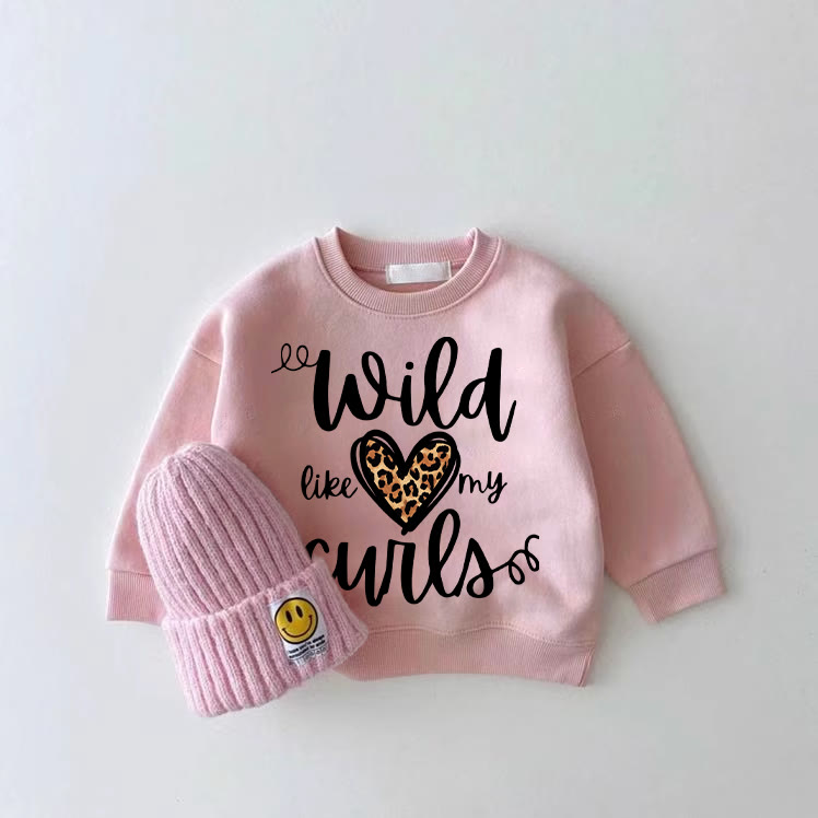 WILD LIKE MY CURLS Baby Leopard Print Heart Pink Sweatshirt - Pink - 2-3T - image 1