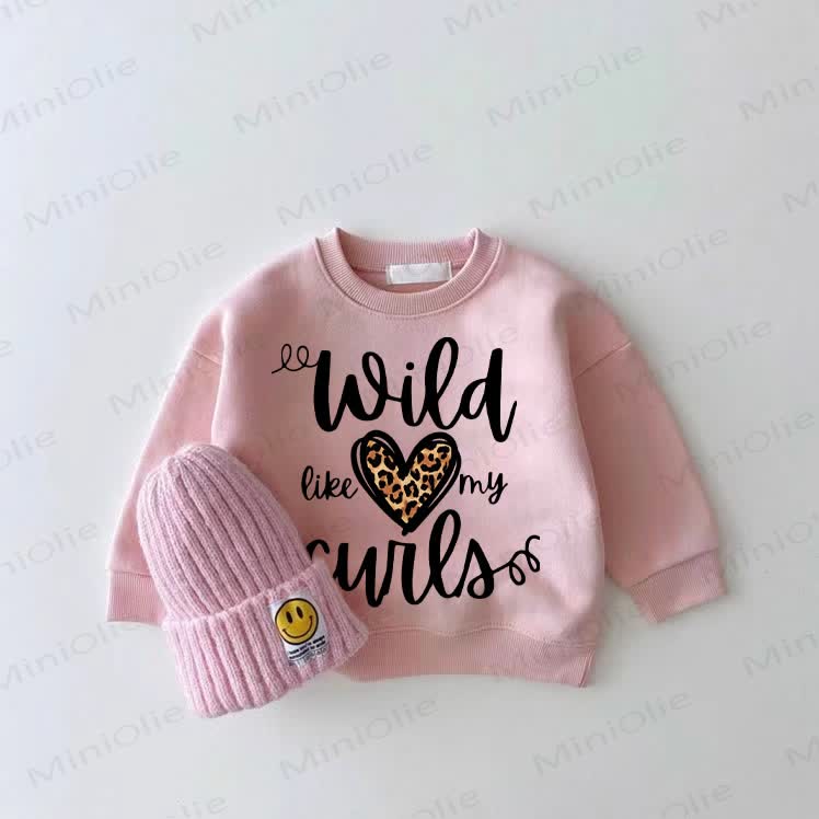 WILD LIKE MY CURLS Baby Leopard Print Heart Pink Sweatshirt - Pink - 2-3T - image 1