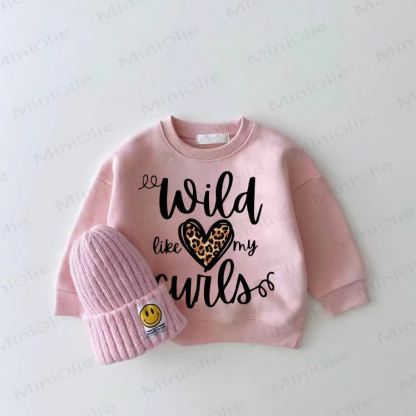 WILD LIKE MY CURLS Baby Leopard Print Heart Pink Sweatshirt - Pink - 2-3T - image 1